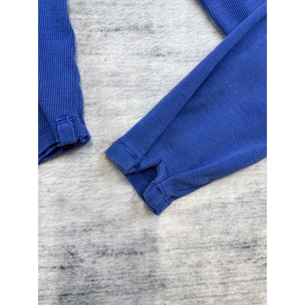 DIY We The Free Free People Blue Henley Thermal Waffle Knit Long Sleeve Top L - Picture 7 of 9